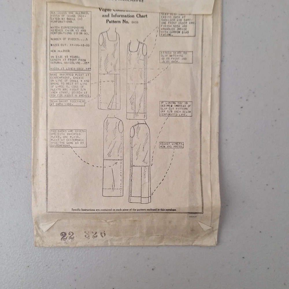 RARE Antique 1920's VOGUE Pattern Cover #8406 Skirt Slip Shirt 16 Years 34 Bust